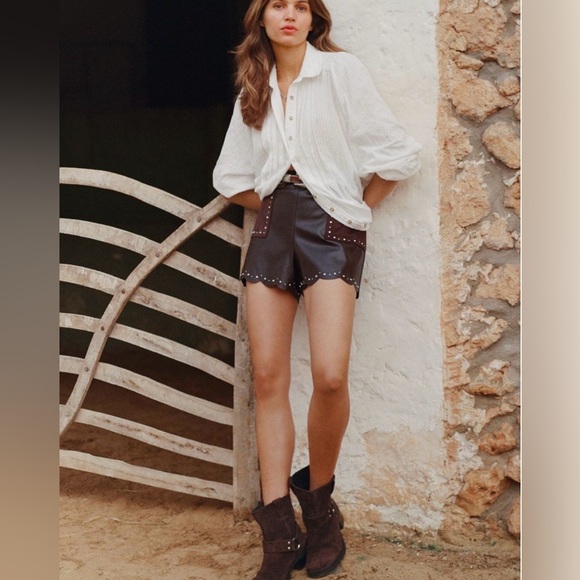 ANTHROPOLOGIE Studded Faux Leather Shorts - Picture 2 of 14